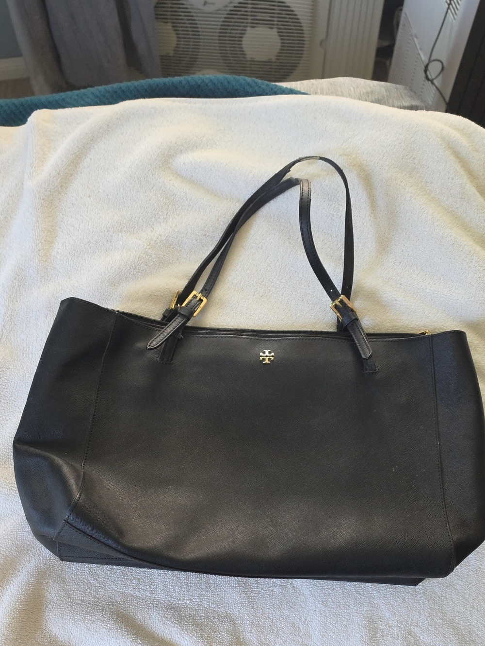 Tory Burch Black Leather Work Tote with Gold Hardware